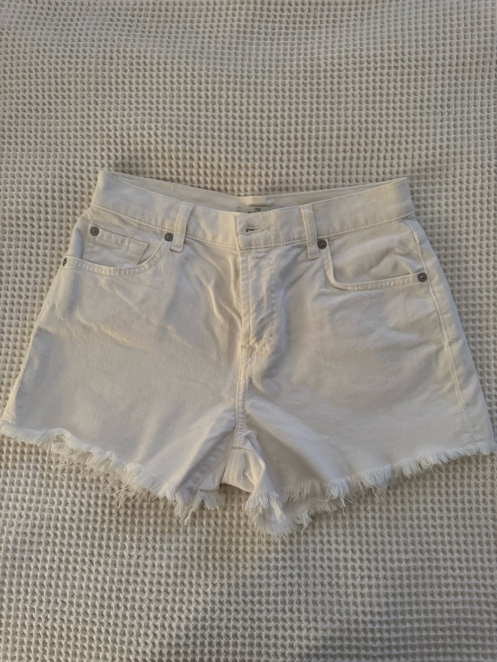 7 For All Mankind Women’s White Denim Frayed Hem Shorts